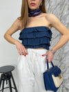 Top a fascia in jeans fino con balze