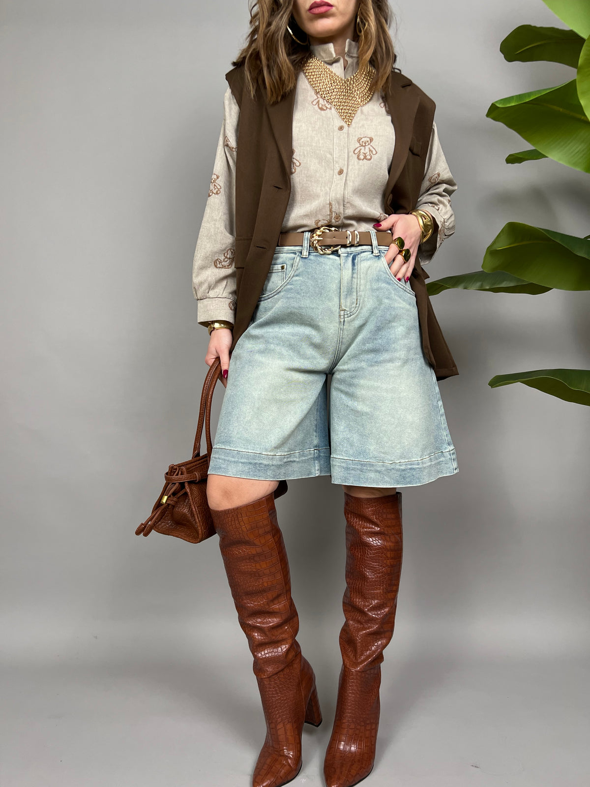 Bermuda in denim elasticizzato