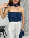 Top a fascia in jeans fino con balze